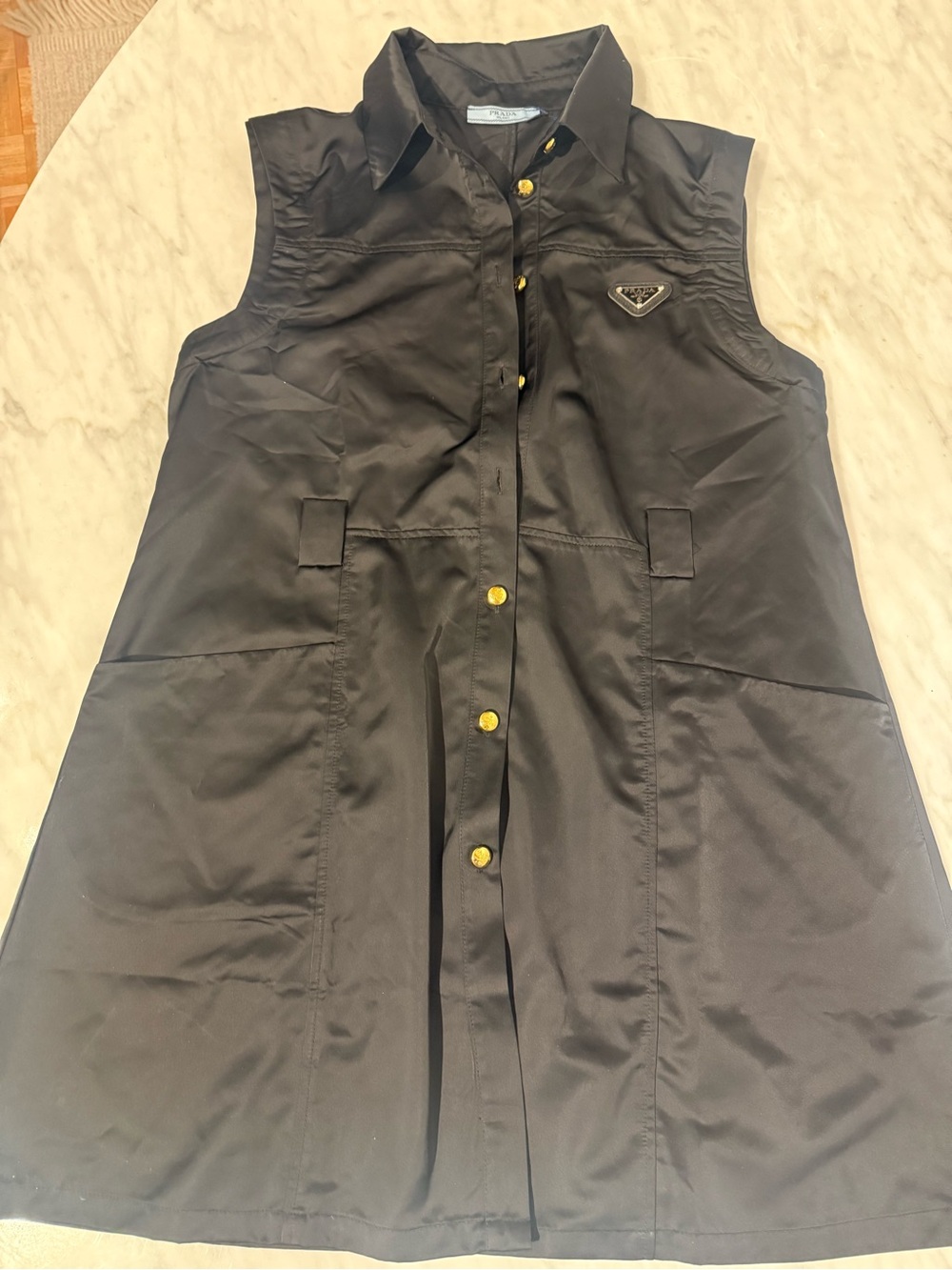 Prada Black Sleeveless Button-Front Dress with Gold-Tone Buttons